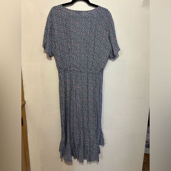 J. Crew Mercantile Blue Floral Ruffle Hem Faux Wrap High-Low Dress Size Medium - Picture 3 of 9